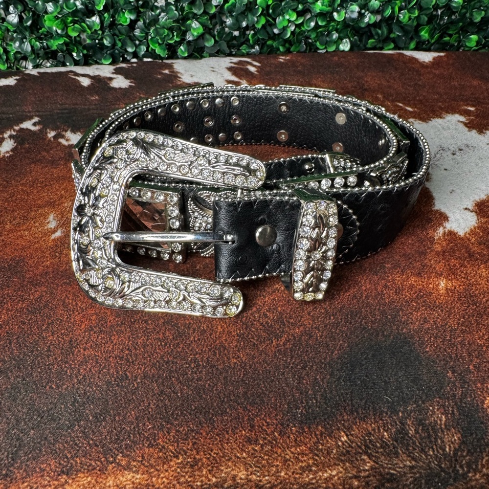 Black Rhinestone Embellished Belt